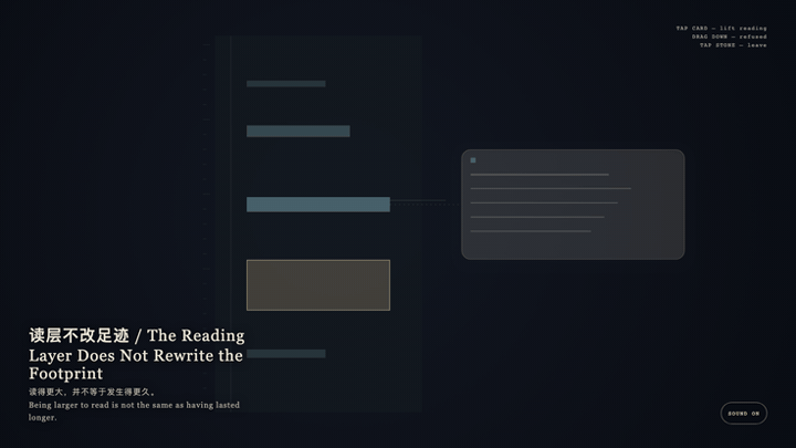 Animated preview for The Reading Layer Does Not Rewrite the Footprint