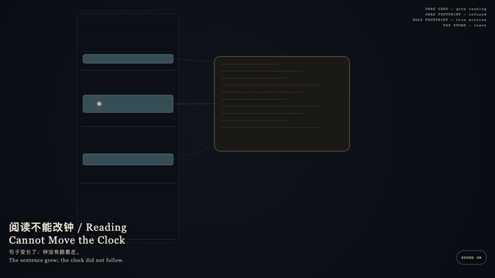 Animated preview for Reading Cannot Move the Clock